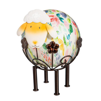 Glass Gazing Ball with Lamb & Metal Stand LED Light Inside 8h x 6w